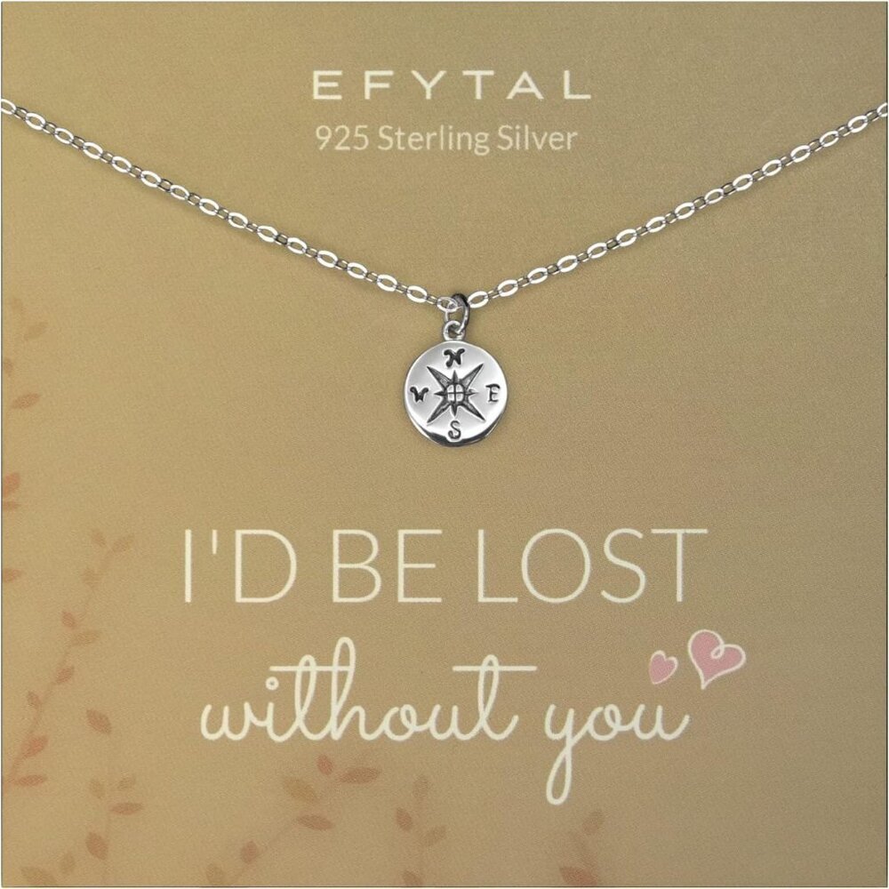 Compass Necklace Sterling Silver Gold Plated Women's Gift for Girlfriend